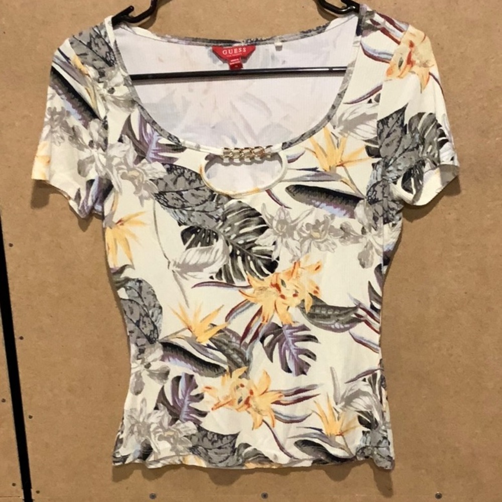 GUESS JEANS  TROPICAL FLORAL shirt with Chain